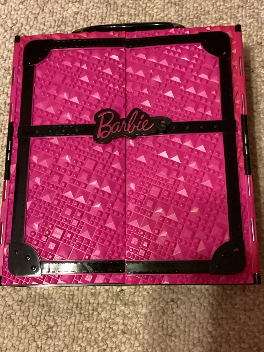 2011 Mattel Barbie Pink Black Wardrobe Doll Carry Storage Case
